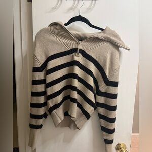 House of Harlow 1960 Beige and Black Striped Turtleneck Sweater